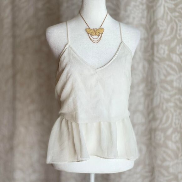 Dolce Vita Romantic Ivory Chiffon Tank Top Ruffle‎ Hem Open Back Boho Size XS - Picture 1 of 8
